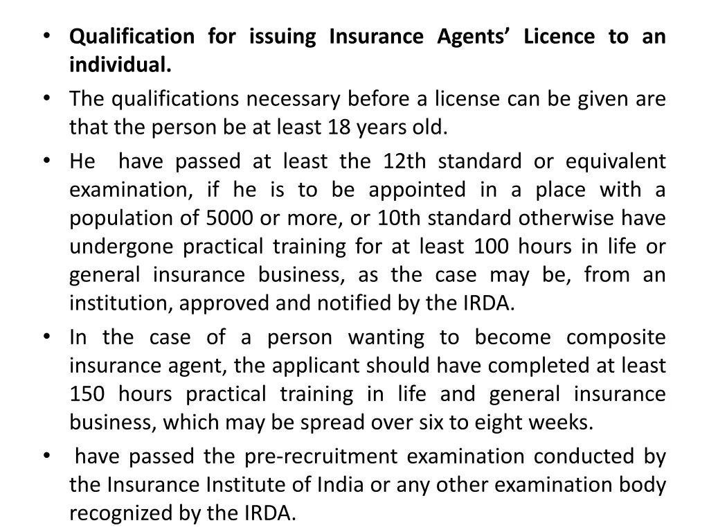 qualification for issuing insurance agents