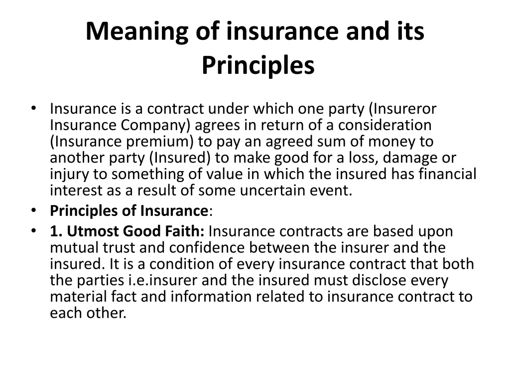 meaning of insurance and its principles