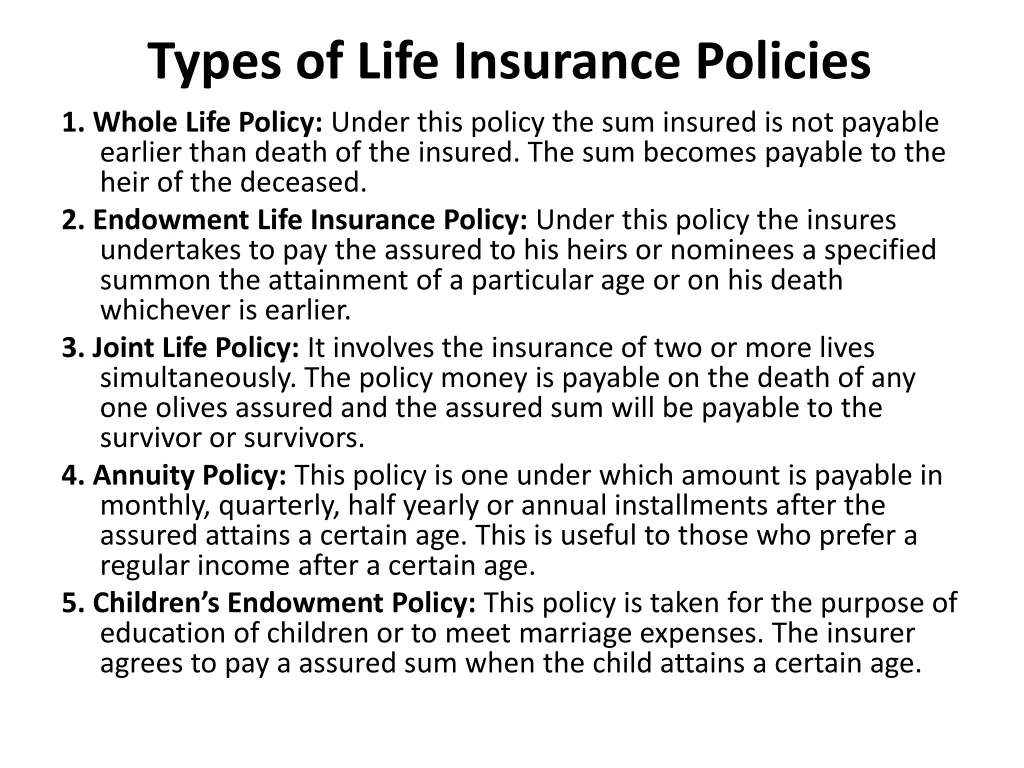 types of life insurance policies 1 whole life