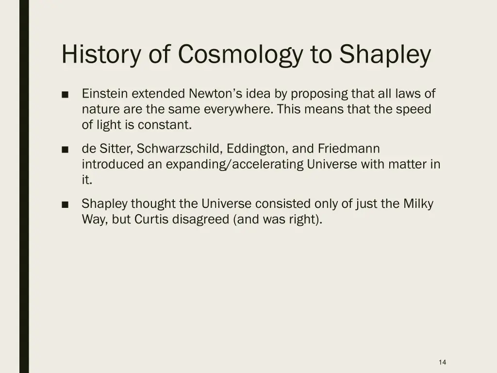 history of cosmology to shapley