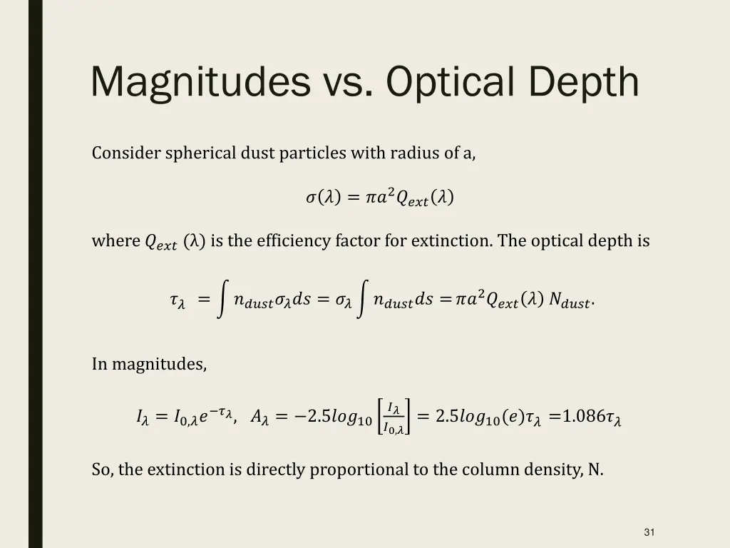 magnitudes vs optical depth