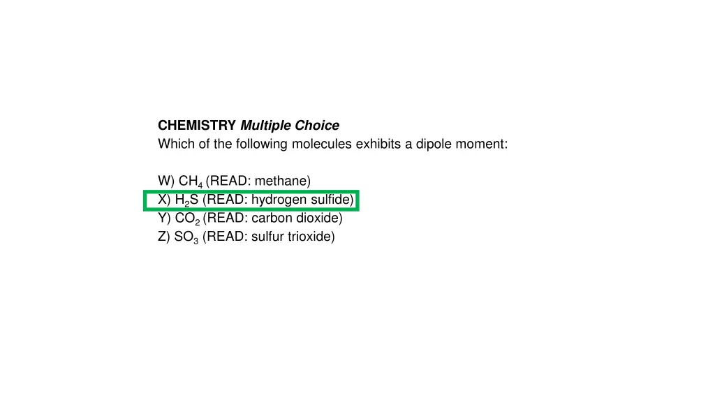 chemistry multiple choice which of the following 1