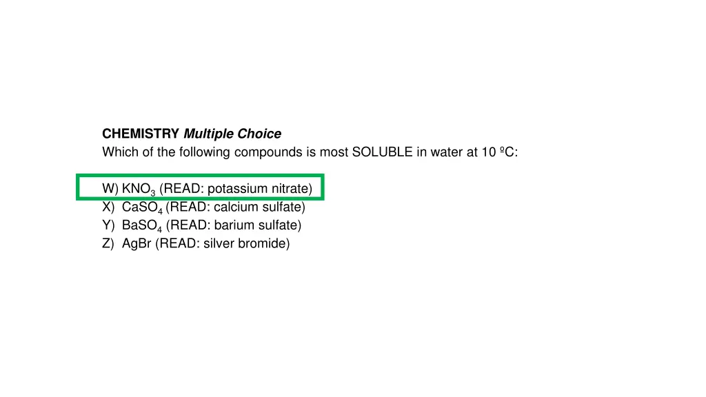 chemistry multiple choice which of the following