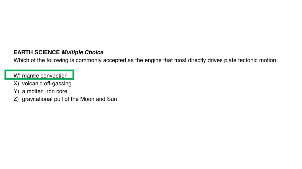 earth science multiple choice which