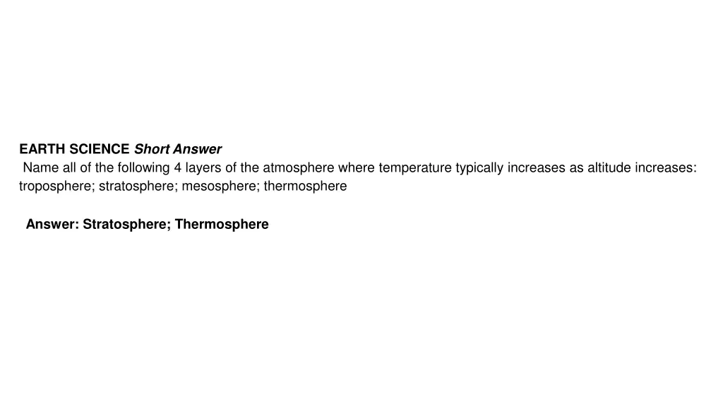 earth science short answer name