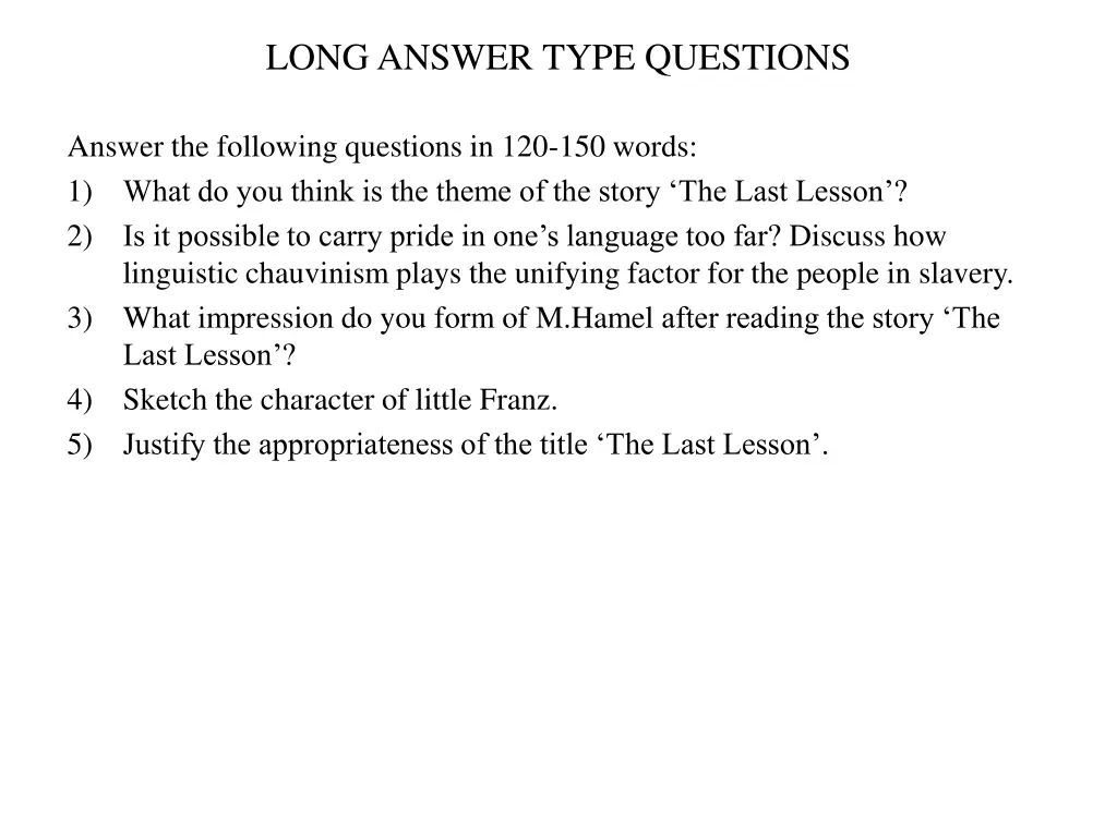 long answer type questions