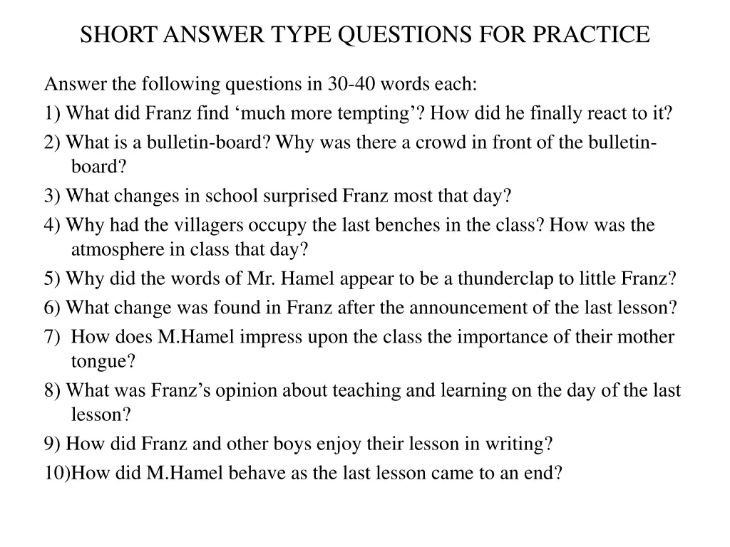 short answer type questions for practice