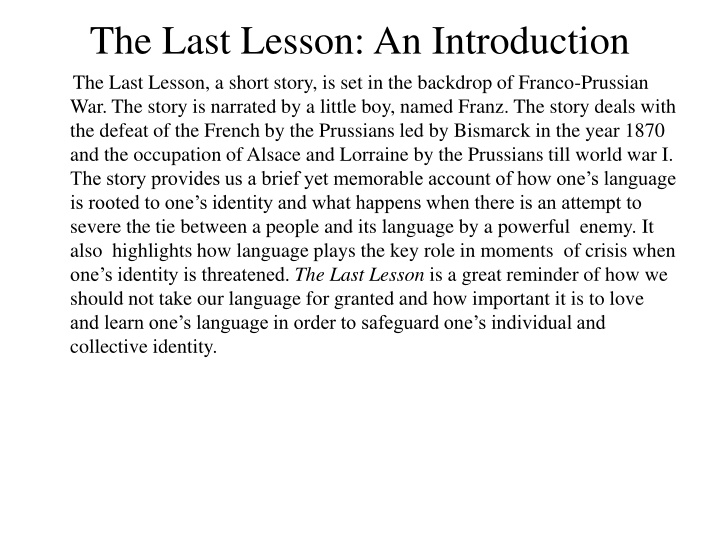 the last lesson an introduction the last lesson