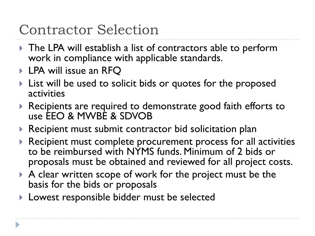 contractor selection the lpa will establish