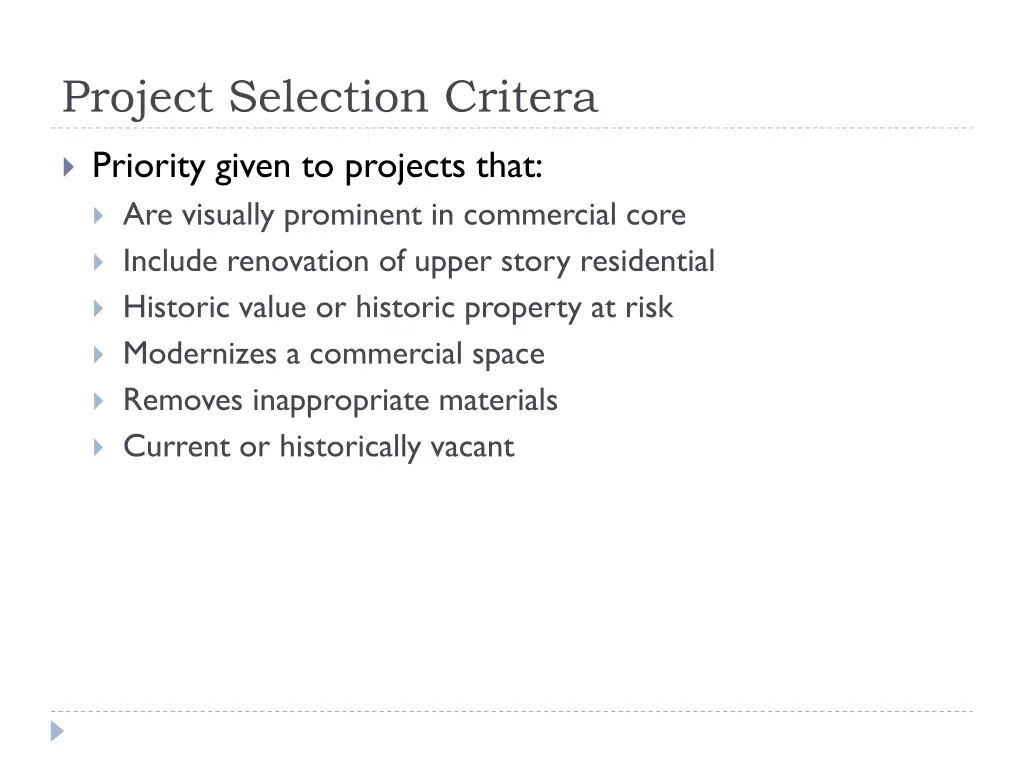 project selection critera 1