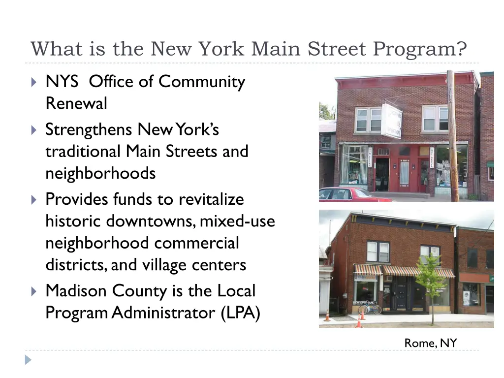 what is the new york main street program