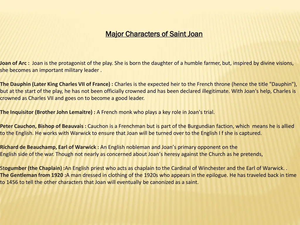 major characters of saint joan major characters