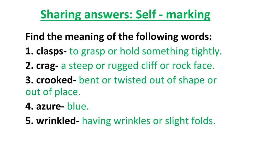 sharing answers self marking