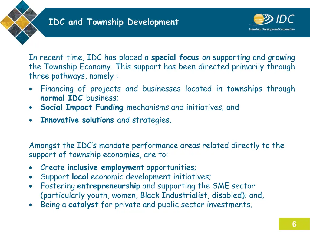 idc and township development