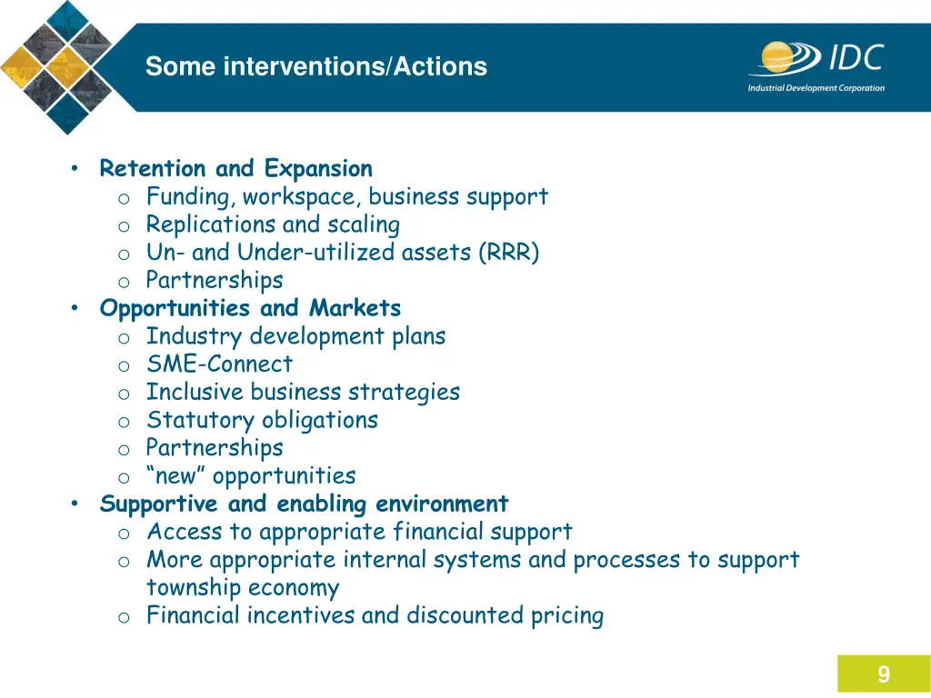 some interventions actions