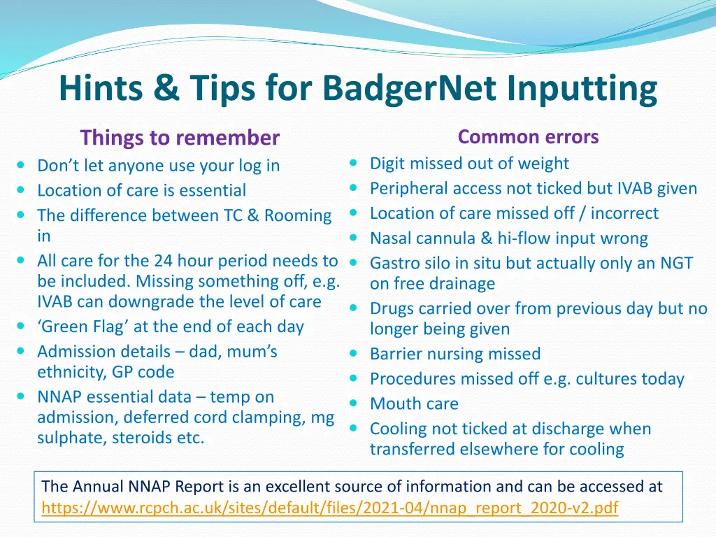 hints tips for badgernet inputting