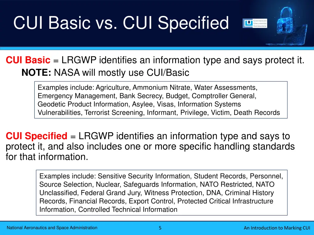 cui basic vs cui specified