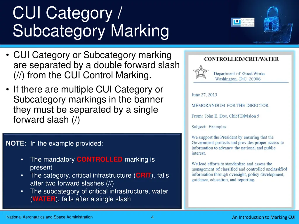 cui category subcategory marking