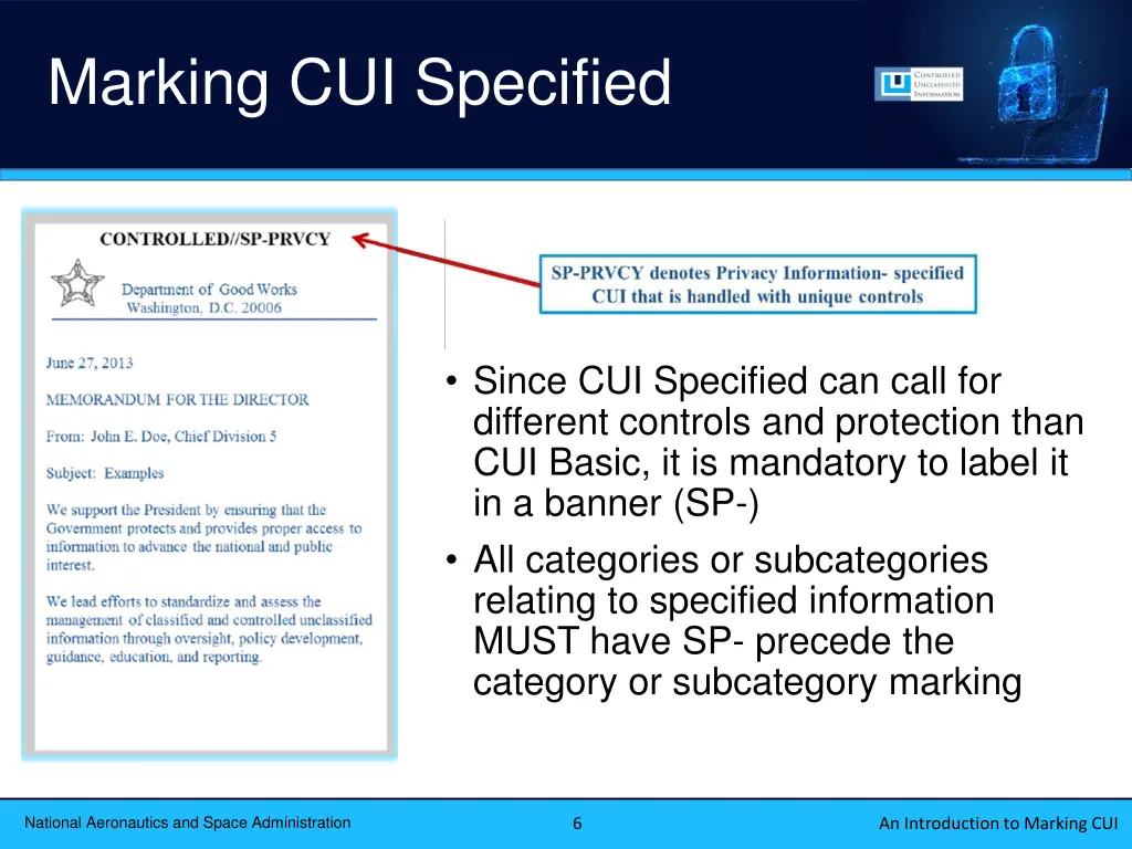 marking cui specified