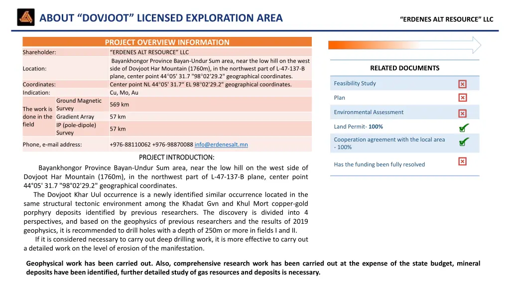 about dovjoot licensed exploration area