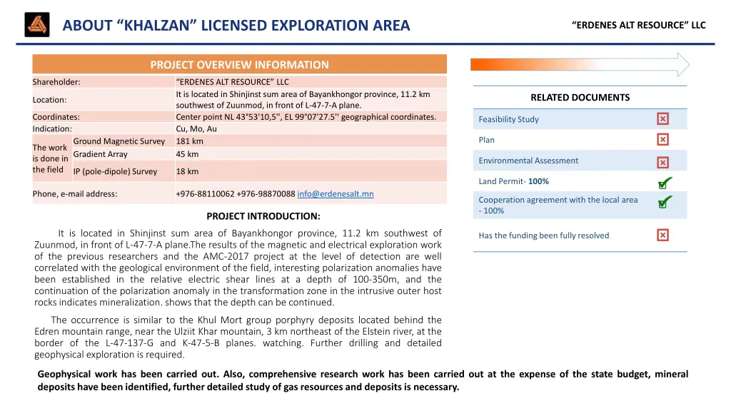 about khalzan licensed exploration area