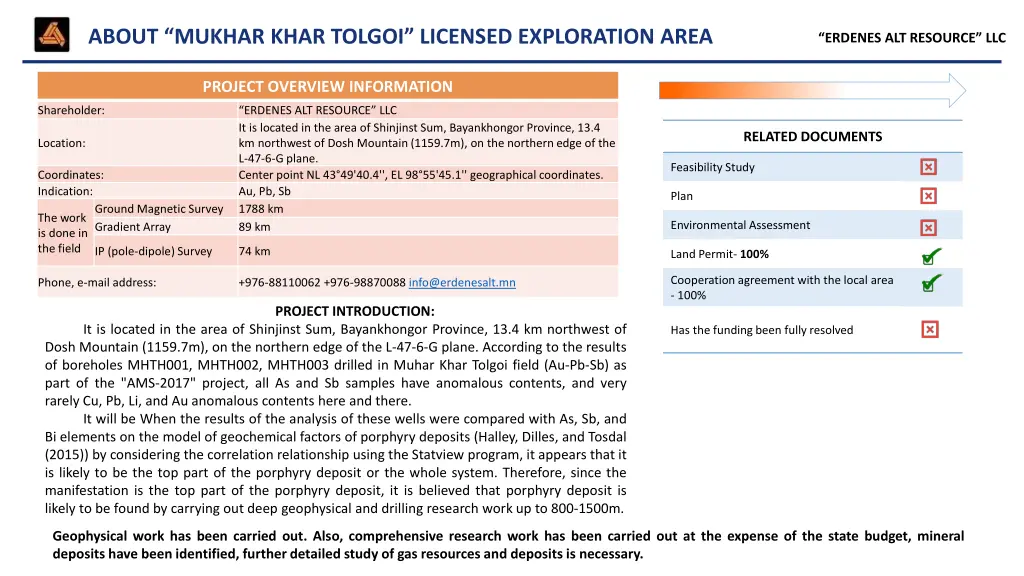 about mukhar khar tolgoi licensed exploration area