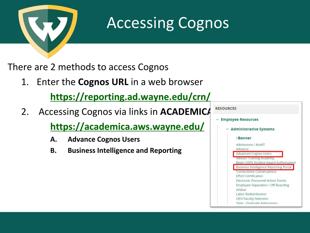 accessing cognos