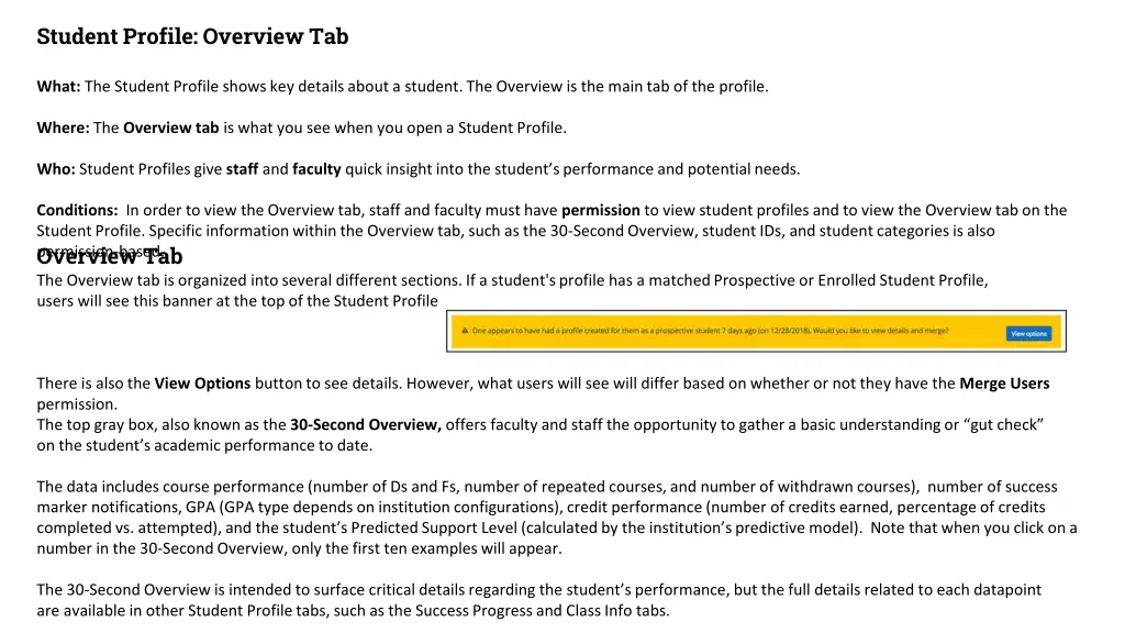 student profile overview tab