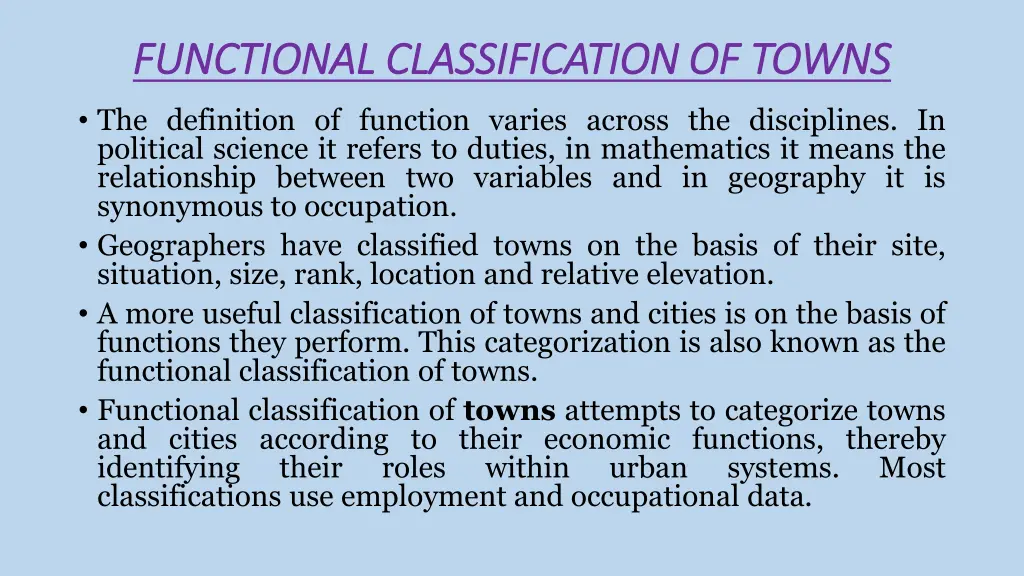 functional classification of towns functional