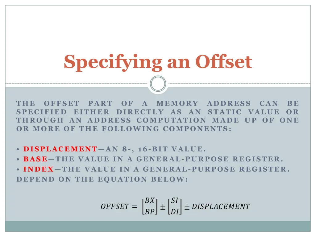 specifying an offset