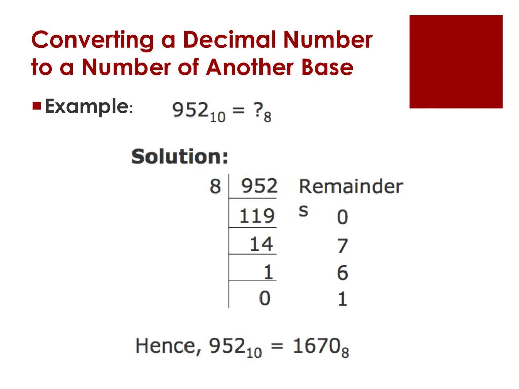 converting a decimal number to a number 1