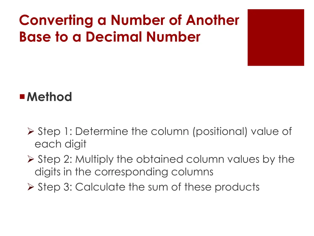 converting a number of another base to a decimal