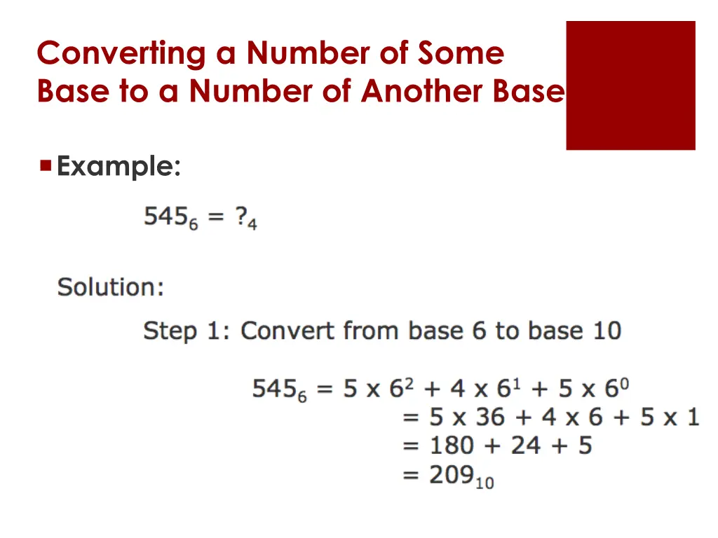 converting a number of some base to a number 1