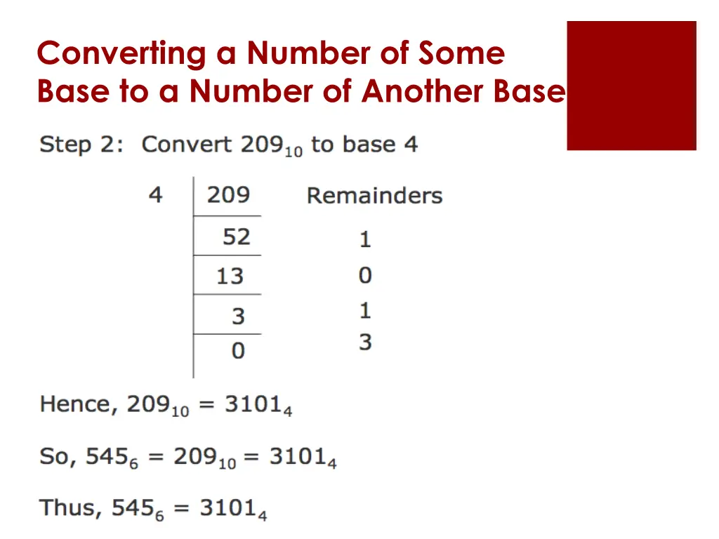 converting a number of some base to a number 2