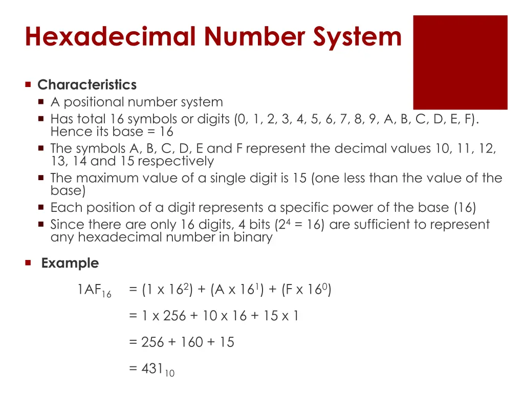 hexadecimal number system