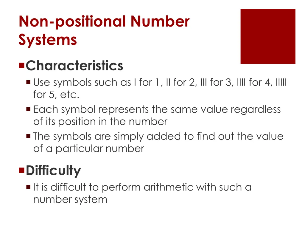 non positional number systems