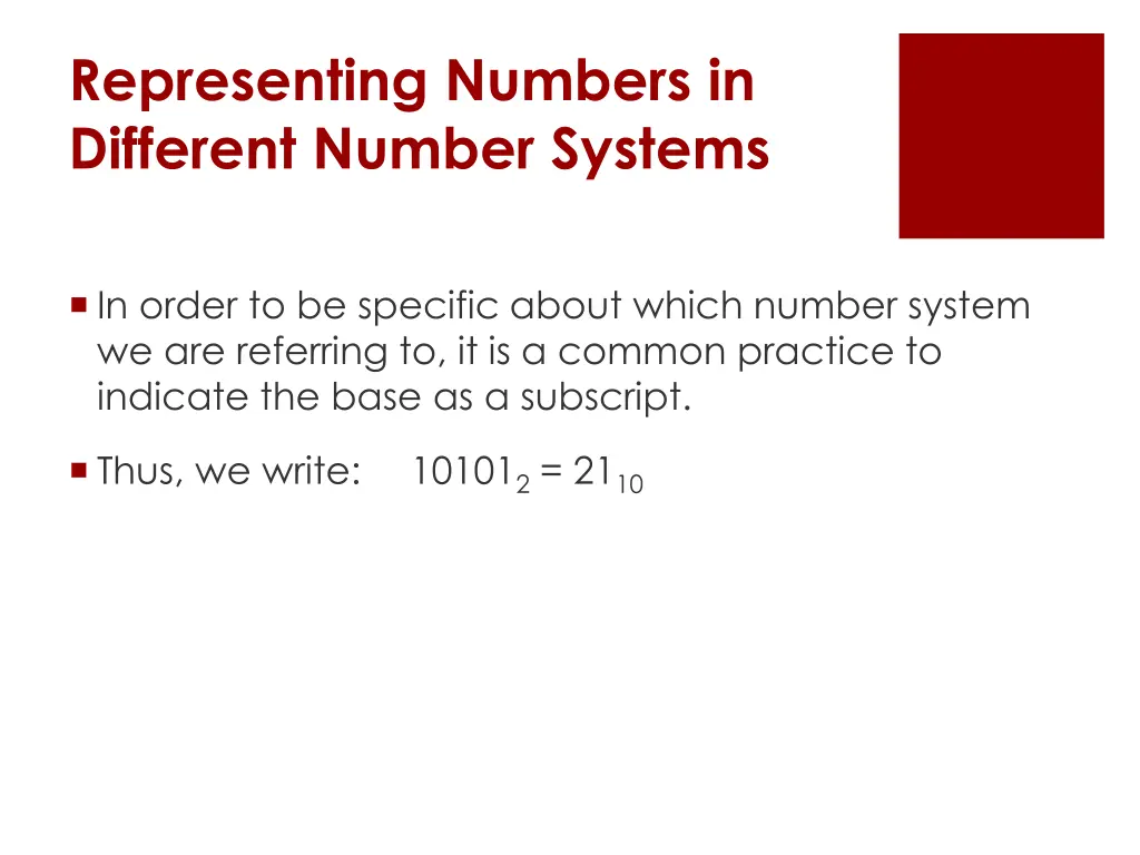 representing numbers in different number systems