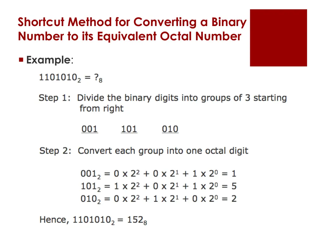 shortcut method for converting a binary number 1