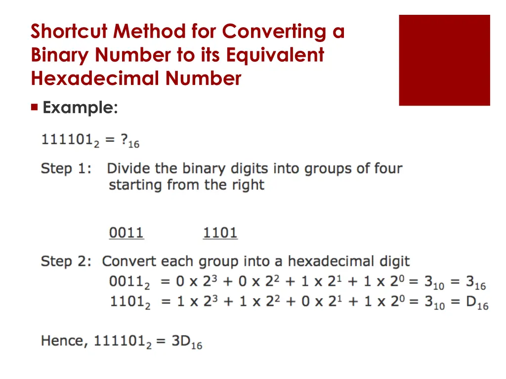 shortcut method for converting a binary number 4