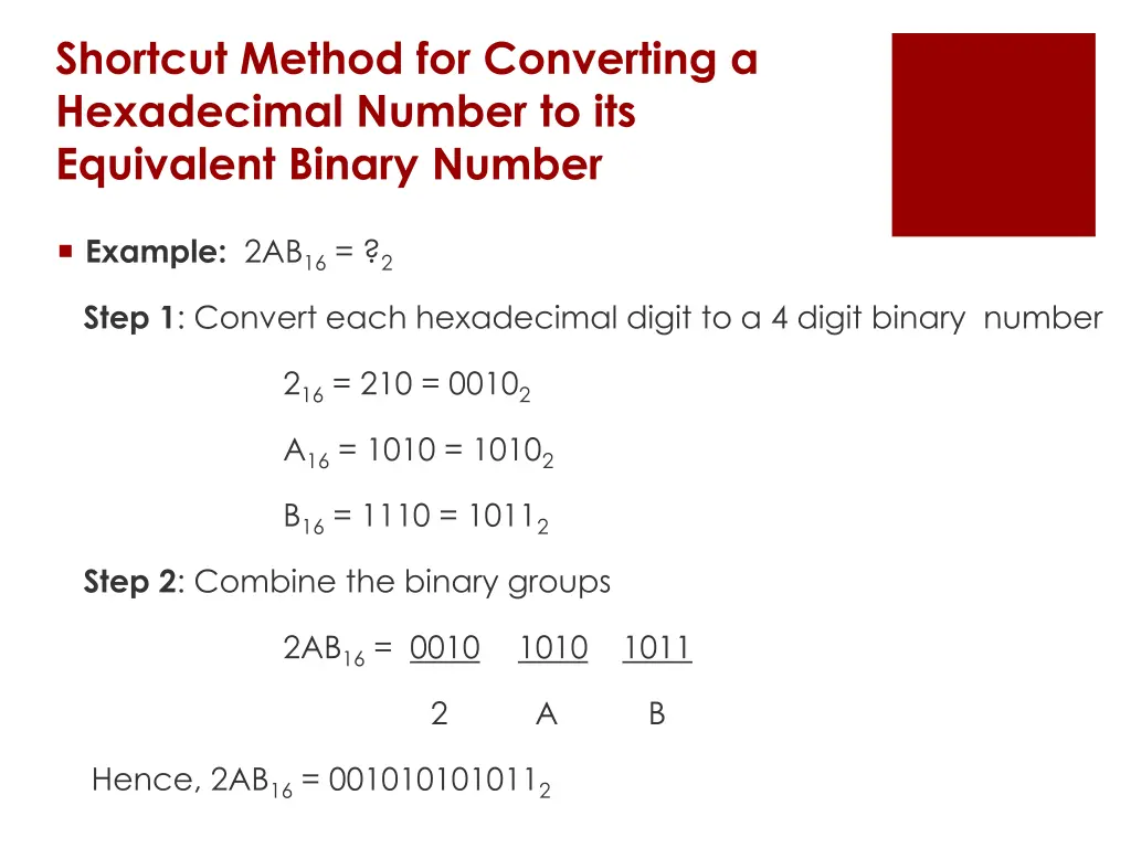 shortcut method for converting a hexadecimal 1