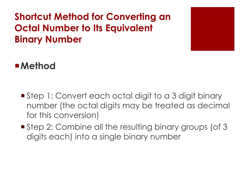 shortcut method for converting an octal number 2