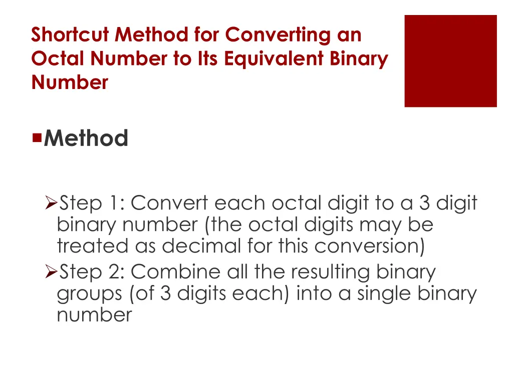 shortcut method for converting an octal number