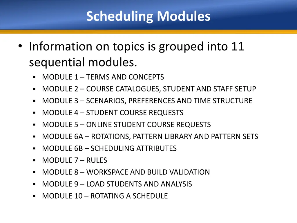 scheduling modules