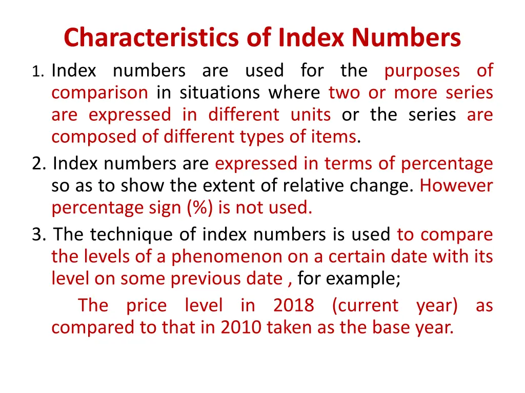 characteristics of index numbers 1 index numbers