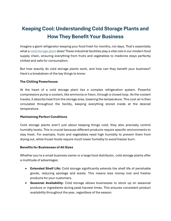 keeping cool understanding cold storage plants