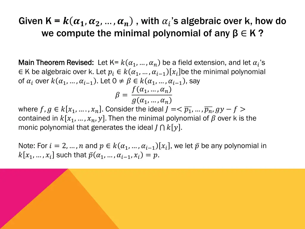 given k with s algebraic over k how do we compute