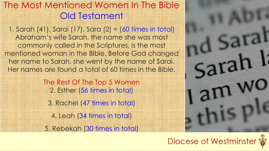 the most mentioned women in the bible