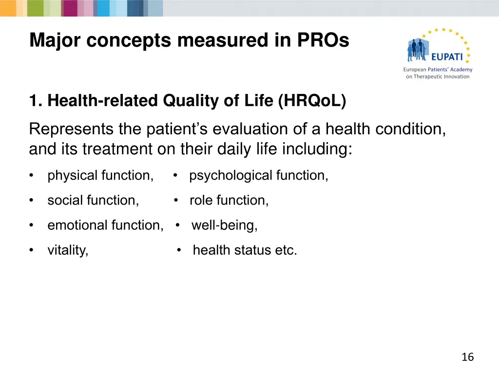 major concepts measured in pros