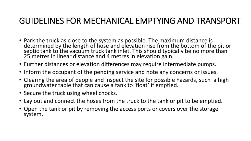 guidelines for mechanical emptying and transport