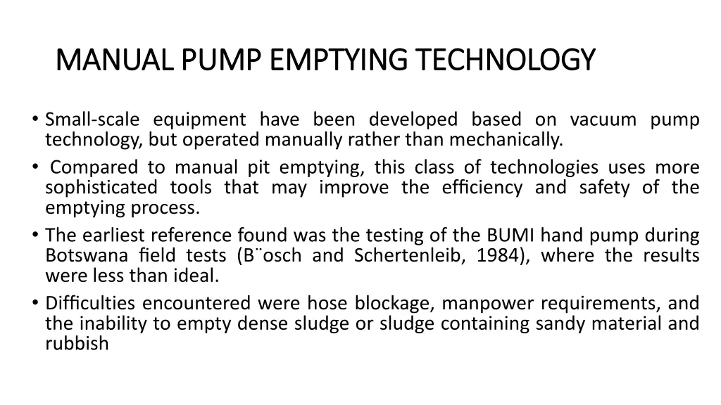 manual pump emptying technology manual pump